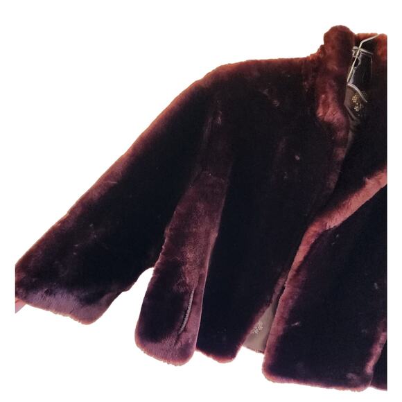 Vintage Faux Beaver Cropped Jacket Burgundy Brown Sz S Mob Wife - Picture 13 of 14